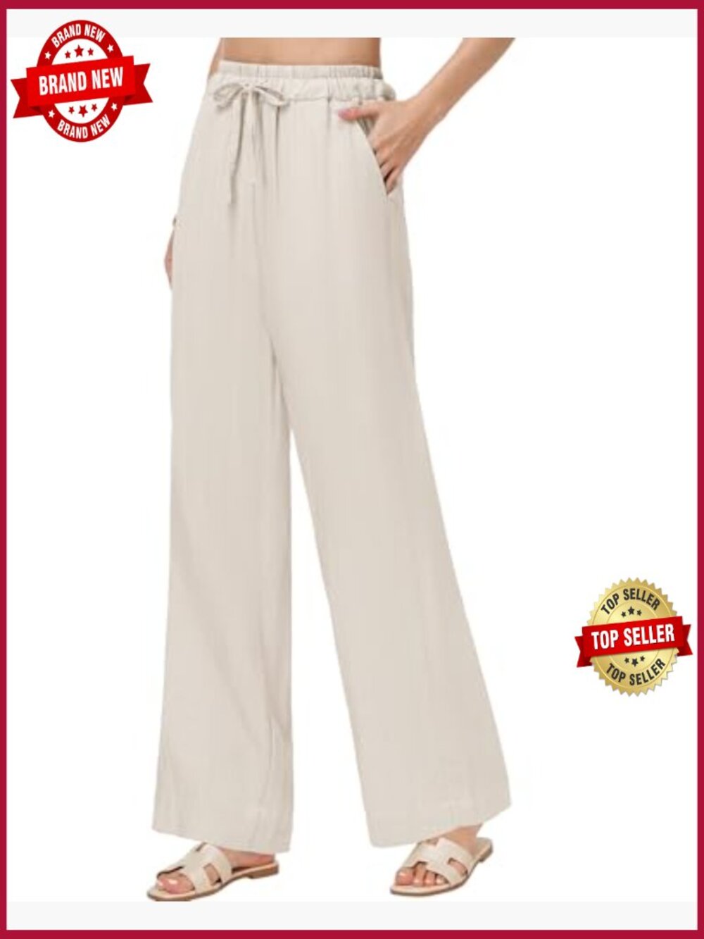 Tall Women's Wide Leg Pants, 32/34/36 Inseam, Lightweight Linen Blend - Picture 4 of 6